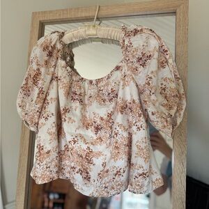 Abercrombie & Fitch x Tia Booth Mock - Cream and Brown Floral Blouse